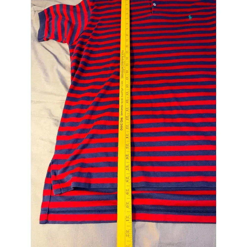 Polo by Ralph Lauren Polo Shirt Men XL Blue Red Stripe Collar High Low Slit Logo